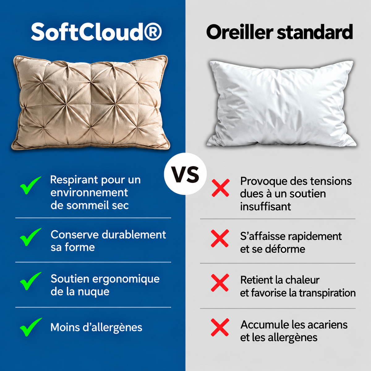Oreiller confort hypoallergénique® pour un sommeil optimal